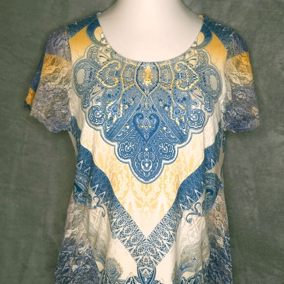 Style & Co Womens Short Sleeve Top Small Paisley Pattern Lace Sleeves & Details - Picture 1 of 6